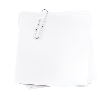 Paperclip with notes on a white background. notepad sheetsの写真素材