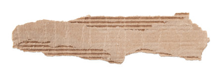 A piece of textured packaging cardboard. Piece of torn cardboard with copy space. Brown wrapping vintage paper, isolated top view. Kraft paper isolated on white backgroundの写真素材