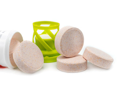 White tube for effervescent vitamins on a white background. pills. medicines. health. vitaminsの写真素材