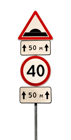 Road sign on a white background. Traffic rules. Road Safetyの写真素材