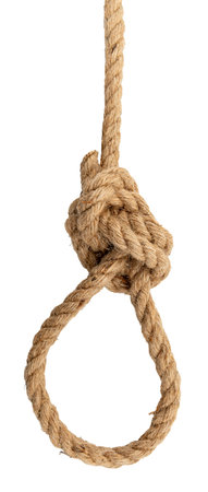 Jute rope with a knot or loop on a white background. Juteの写真素材