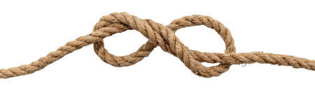 Rope made of jute in loops and knots on a white background. Linen twisted rope isolate