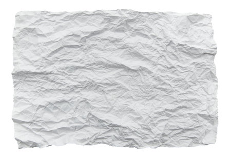 White sheet of crumpled paper with folds on a white background. Isolate paperの写真素材
