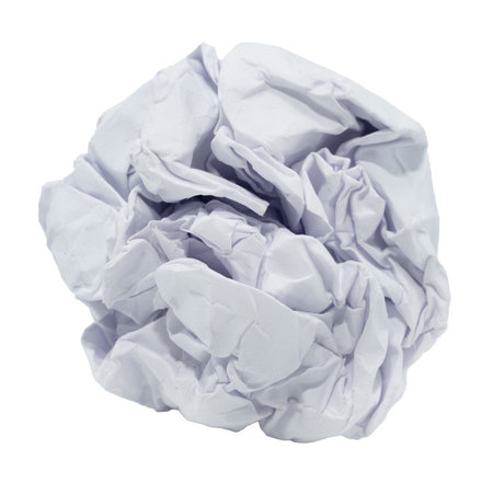 Crumpled wad of paper on a white background. Piece of curled paperの写真素材