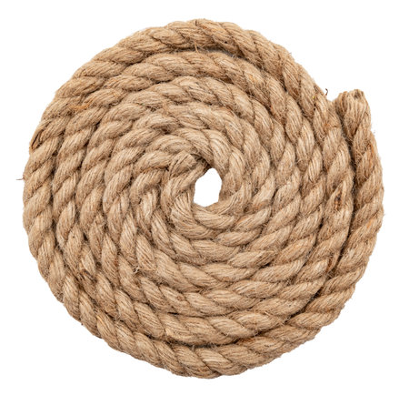 Jute rope with a knot or loop on a white background. Jute