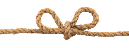 Jute rope with a knot or loop on a white background. Juteの写真素材