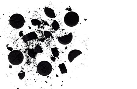 Coal. Black activated carbon tablets on a white background. Health. View from aboveの写真素材