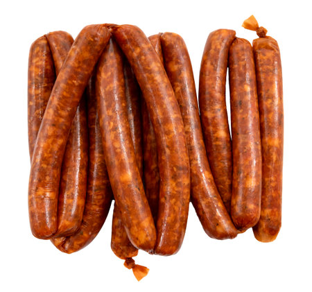 Raw barbecue sausages on a white background. Pork sausage isolateの写真素材