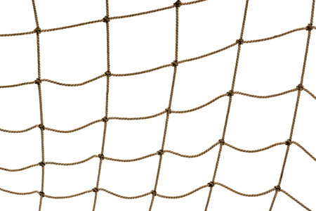 Torn Football or tennis net. Rope mesh on a white background close-up