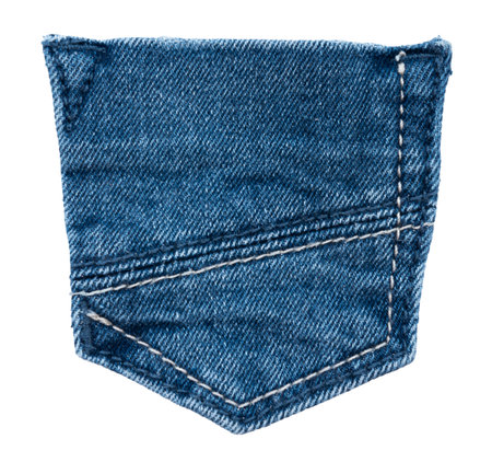 Pocket. Piece of torn denim on a white background. Denim texture.の写真素材