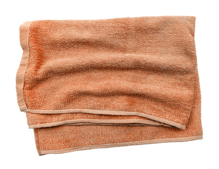 Brown waffle towel on a white background. View from above. Isolate towelsの写真素材