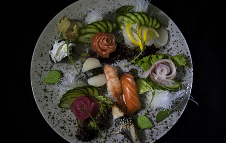 Assorted sashimi with vegetables.の写真素材