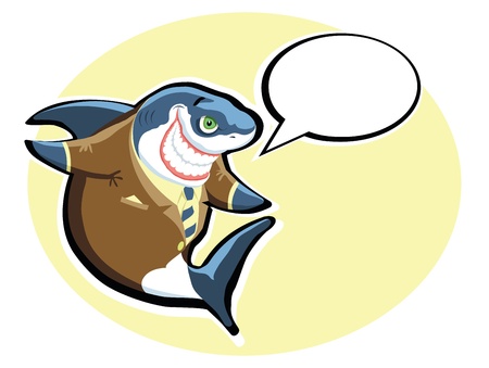 Cartoon shark in the suit with speech bubbleのイラスト素材