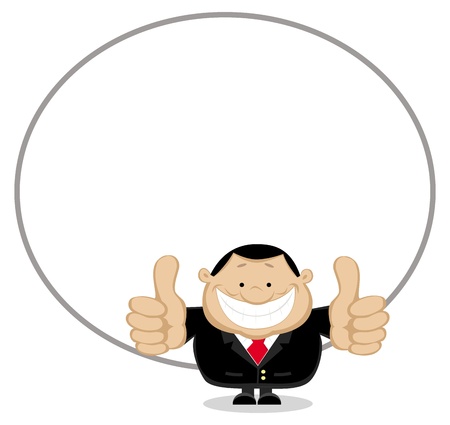 Smiling businessman with copy space showing thumbs up. Vector illustrationのイラスト素材