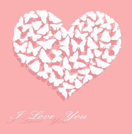 White heart made of  butterflies with text on pink background  のイラスト素材