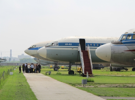 KIEV, UKRAINE- MAY 16: Ilyushin Soviet jet airliners at State Aviation Museum on  May 16, 2012 in Kiev, Ukraineのeditorial素材
