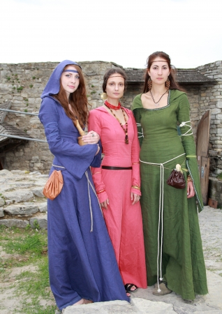 KAMYANETS-PODILSKY- JUNE 2:Girls in costumes during Forpost (The Outpost) Festival of Medieval Culture on June 2, Ukraineのeditorial素材