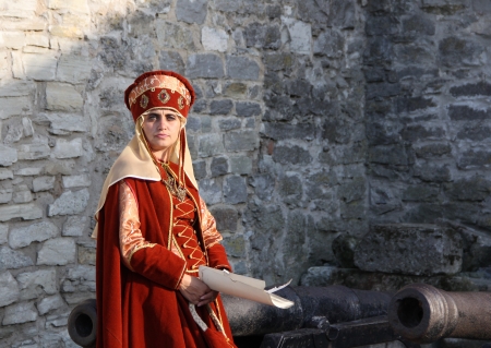 KAMYANETS-PODILSKY- JUNE 2: Woman in costume during Forpost (The Outpost) Festival of Medieval Culture on June 2, Ukraineのeditorial素材