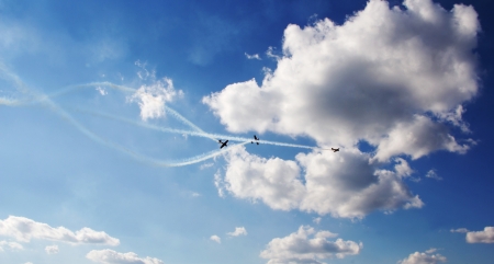 KYIV, UKRAINE - SEPTEMBER 29: Yak-52 flying  during 8th International Aviation Salon...