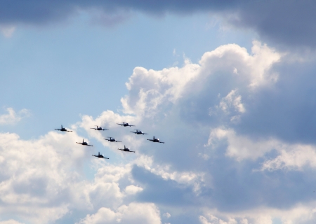 Aircrafts flying in formationの写真素材