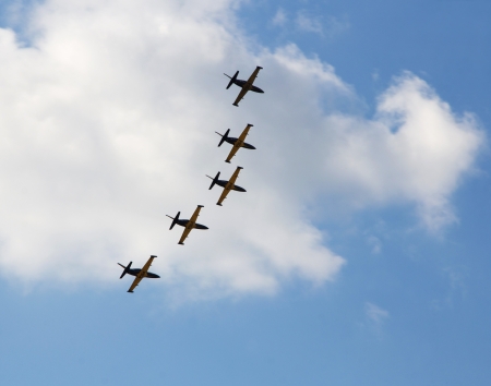 KYIV, UKRAINE - SEPTEMBER 29: Aero L-39 during 8th International Aviation Salon AVIASVIT-XXI;September  29, 2012 in Kyiv, Gostomel Airfield, Ukraineのeditorial素材