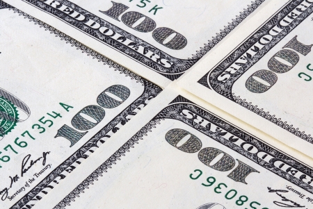 Background with American hundred dollar bills  Close up