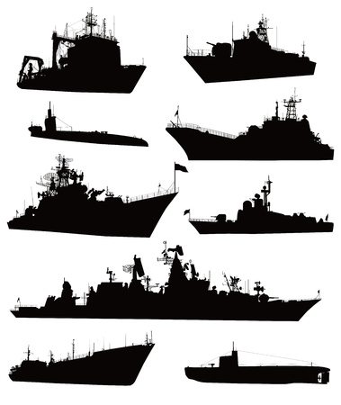 High detailed military ship  silhouettes  setのイラスト素材