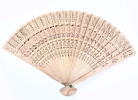 Oriental bamboo fan isolated  Close upの写真素材