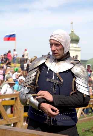 KHOTYN - MAY 10: Unidentified knight during Festival Medieval Khotyn on May 10, 2013, Ukraineのeditorial素材