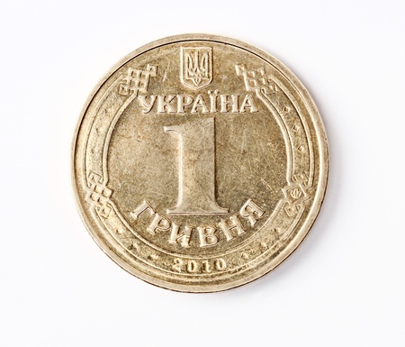 Ukrainian money isolated  One hryvnia coin  Reverseの写真素材