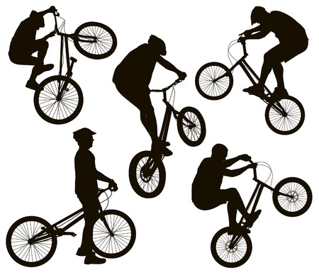 Bike trick detailed vector silhouettes set. Sports designのイラスト素材