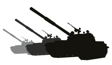Tanks detailed silhouette. Vector on separate layersのイラスト素材