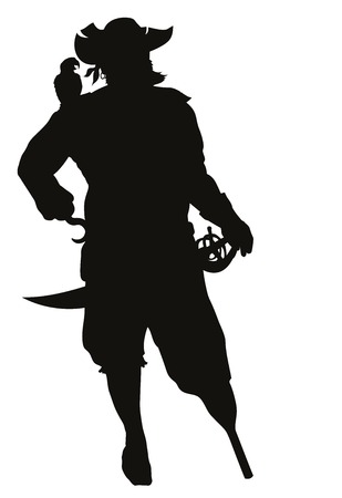 Pirate with parrot detailed vector silhouette のイラスト素材