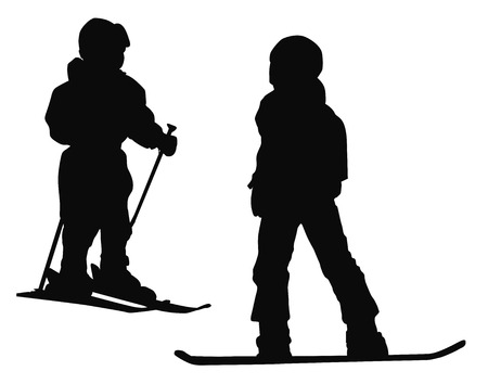 Kids silhouettes. Skier and snowboarder. Vectorのイラスト素材