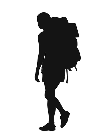 Backpacker silhouette on white backgroundのイラスト素材