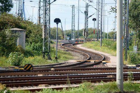 The railway tracks of the city of Hamburg near the port.の写真素材