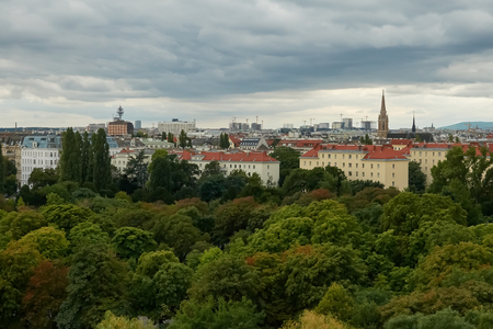 A panoramic view of the architecture of Vienna. The combination of nature and the city.の写真素材