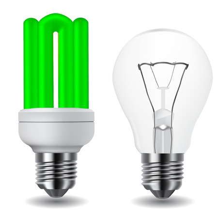 energy saving green lightbulb and classic lightbulbのイラスト素材