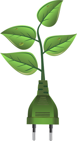 Green alternative energy, electricity plug and leavesのイラスト素材