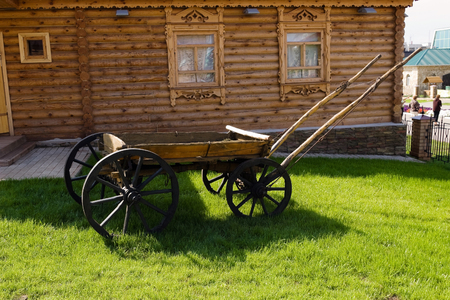 Ethnographic complex "National Village", Chuvash courtyard, animal-drawn vehicles. Orenburg.の写真素材