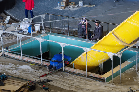 Construction works, interior finishing / Photo taken at the construction of the water park "Limpopo" in the city of Orenburg. Russia. 04/21/2012のeditorial素材