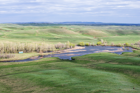 Hilly steppe in spring / Photographed in Russia, in the Orenburg region in Saraktashsky Districtの写真素材