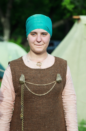 Portrait of a girl in a medieval Scandinavian costume / The picture was taken in Russia, in...