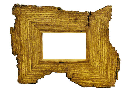 Frame made from tree bark. White background, isolated / Photo taken in a personal photographer studioの写真素材