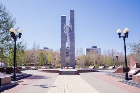 Monument to soldiers-internationalists. Orenburg, Russia - April, 27, 2019: Monument in the park named after the 50th anniversary of the Komsomolのeditorial素材