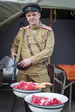 A man in the uniform of a military doctor, since the Great Patriotic War. Orenburg, Russia - May 9, 2019: Celebration of Victory Dayのeditorial素材