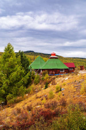 Roadside cafe on the shore of Lake Uzunkel. Ulagansky District, Altai Republic, Russiaのeditorial素材