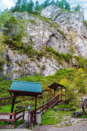 Altai Republic, Russia - September, 12, 2019: Hiking trail to the Tavdinsky caves, a natural attractionのeditorial素材