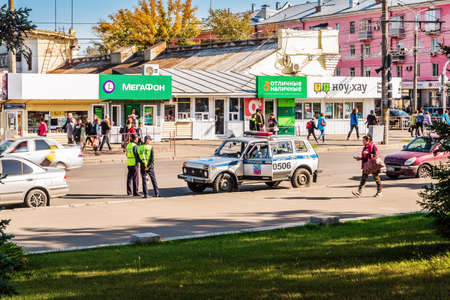 Barnaul City, Altai Territory, Russia - September, 22, 2019: Traffic Police Patrol on Privokzalnaya Streetのeditorial素材