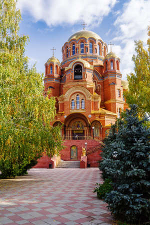 Holy Trinity Simeon Monastery of Mercy, Saraktash, Russia - October, 1, 2020: Cathedral of the Life-Giving Trinityのeditorial素材